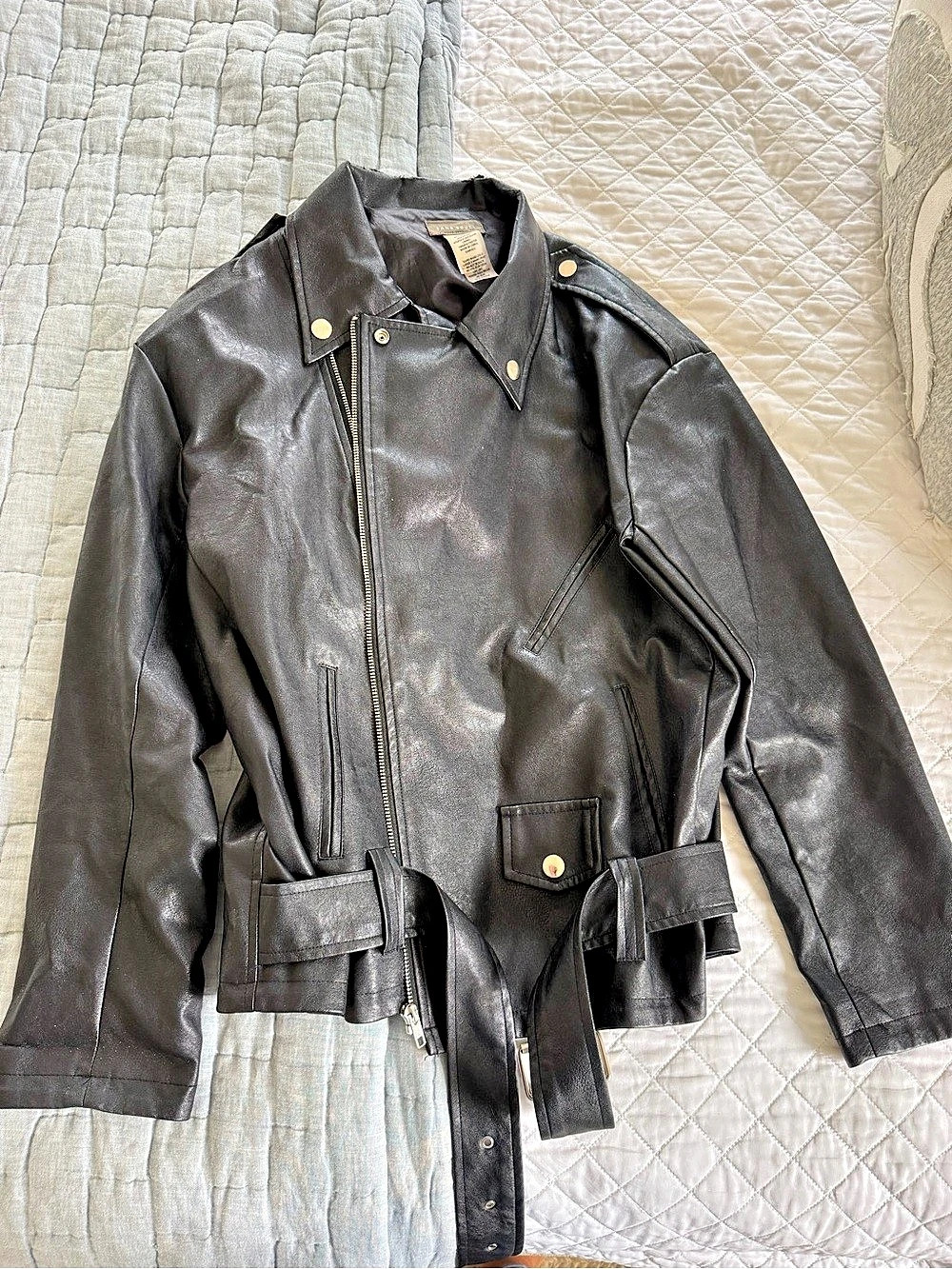 Sans Souci Leather Motorcycle Jacket Faux Leather Moto Jacket Black Large